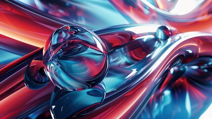 3d abstract glass and blue abstract design wallpaper red, in the style of soft and rounded forms