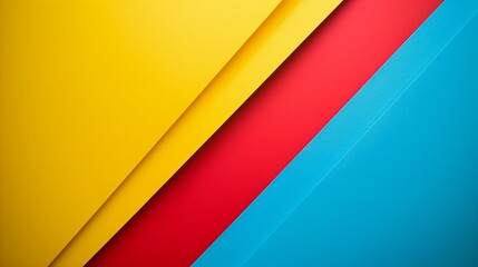 Abstract geometric fashion papers texture background in yellow, red, blue colors. Top view, flat lay