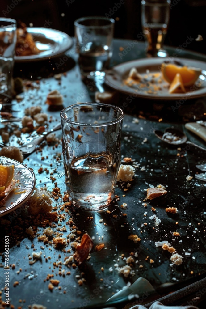 Poster various food items arranged on a table, suitable for food and dining concepts