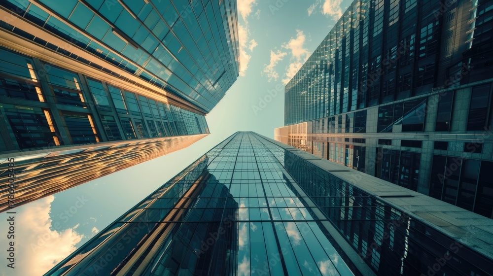 Poster a perspective view of a tall building from the ground, suitable for architectural projects