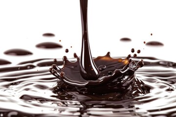 A mesmerizing image of a chocolate drop falling into water. Perfect for food and beverage concepts