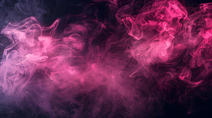 Colorful pink and  smoke on a black isolated background. Background from the smoke of vape.