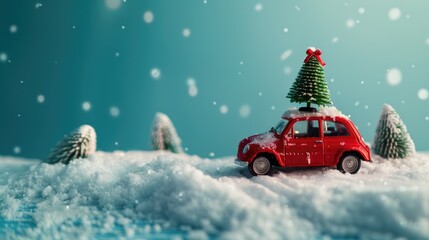 Toy car with a Christmas tree on top