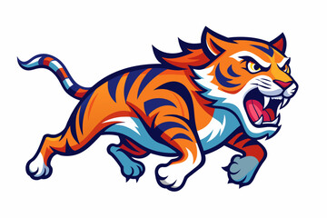 Angry Tiger Running Logo In Vibrant  Colors O White Background