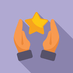 Hands keep care on star icon flat vector. Win idea. Creative rise - 786607021