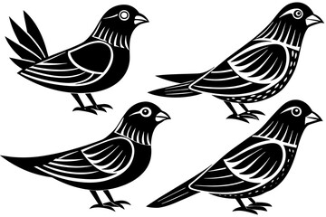 Set of birds vector silhouette on white background 