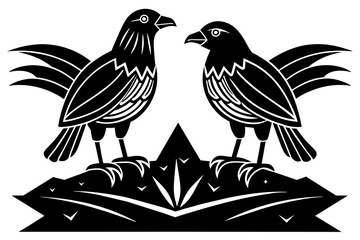 Minimalist 2 large birds standing on rock section heading flourish vector 
