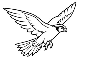 A noble falcon soaring through the sky with wings outstretched line art vector