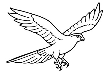 A noble falcon soaring through the sky with wings outstretched line art vector