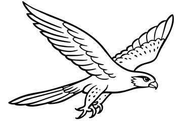 A noble falcon soaring through the sky with wings outstretched line art vector