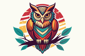 Create a captivating t-shirt design featuring a majestic owl perched on a branch against an white background