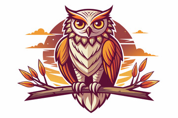 Create a captivating t-shirt design featuring a majestic owl perched on a branch against an white background
