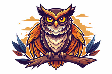 Create a captivating t-shirt design featuring a majestic owl perched on a branch against an white background