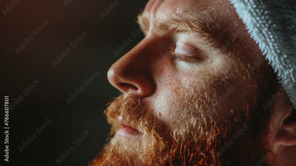 Poster a detailed shot of a man with a beard, suitable for various projects