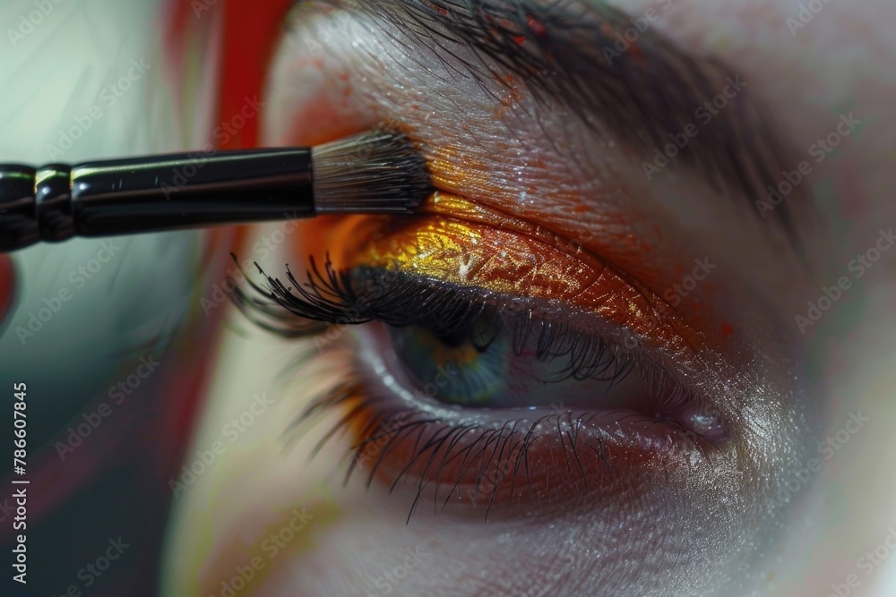 Poster close up of a person's eye with a brush, ideal for makeup tutorials