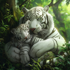 white bengal tiger with baby