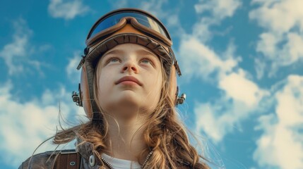 A young girl wearing a helmet and goggles, suitable for sports and safety concepts