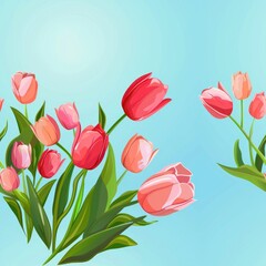Colorful tulips against a vibrant blue sky. Perfect for spring-themed designs