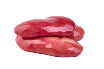 Raw pork kidneys, offals, isolated on white background. High resolution image