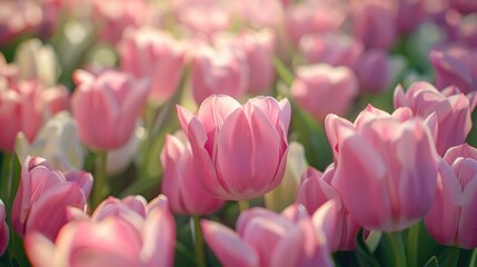 Obraz premium A beautiful field of pink and white tulips. Perfect for springtime designs