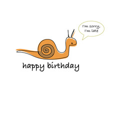 greeting card - painting of a snail with a house - sorry, too late