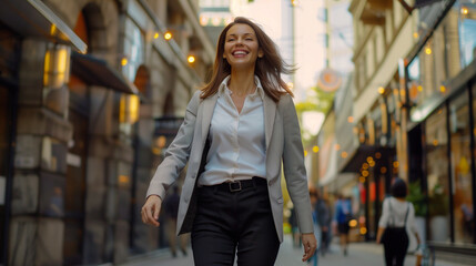 Businesswoman walking down the street