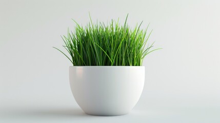 A simple white pot with fresh green grass, perfect for home decor
