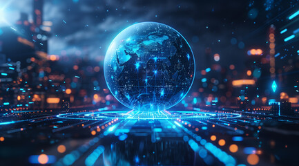 3D motion technology futurist concept, blue globe, cyberworld