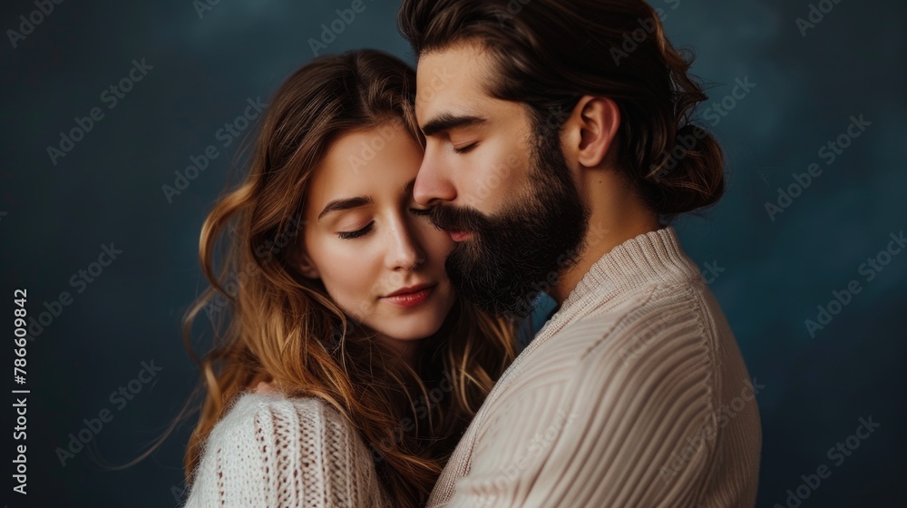 Poster a man and a woman hugging each other. suitable for romantic concepts