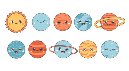 Collection of trendy cartoon planets. Solar System. Earth Day, Save planet. Vector illustration in flat style © Amahce