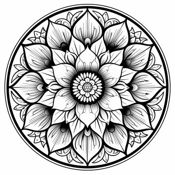 recommend clip art: Coloring book simple mandala flower, black and white, vector art