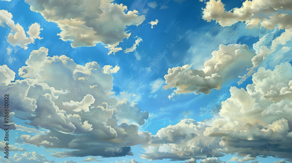 Wall mural panoramic fresco, puffy clouds, italian renaissance style