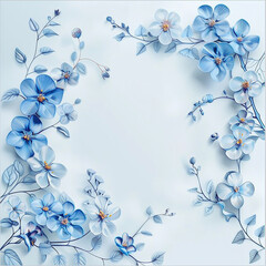 Fototapeta na wymiar Background for invitation, flowers, small leaves, light blue and white