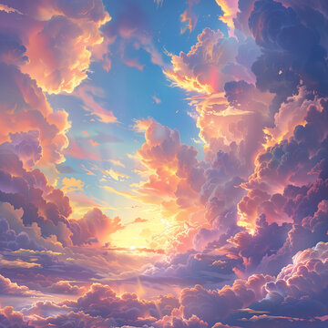 Beautiful clouds, childrens book style