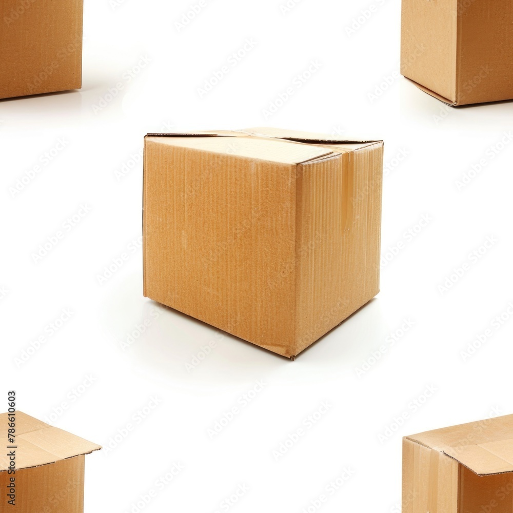 Poster collection of six different views of a cardboard box. great for packaging and shipping concepts