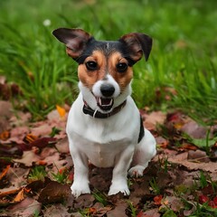 Jack Russell terrier sitting on grass,  dog, puppy, white dog, 