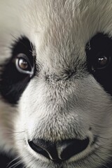 Detailed view of a panda bear's face, suitable for wildlife and animal themes