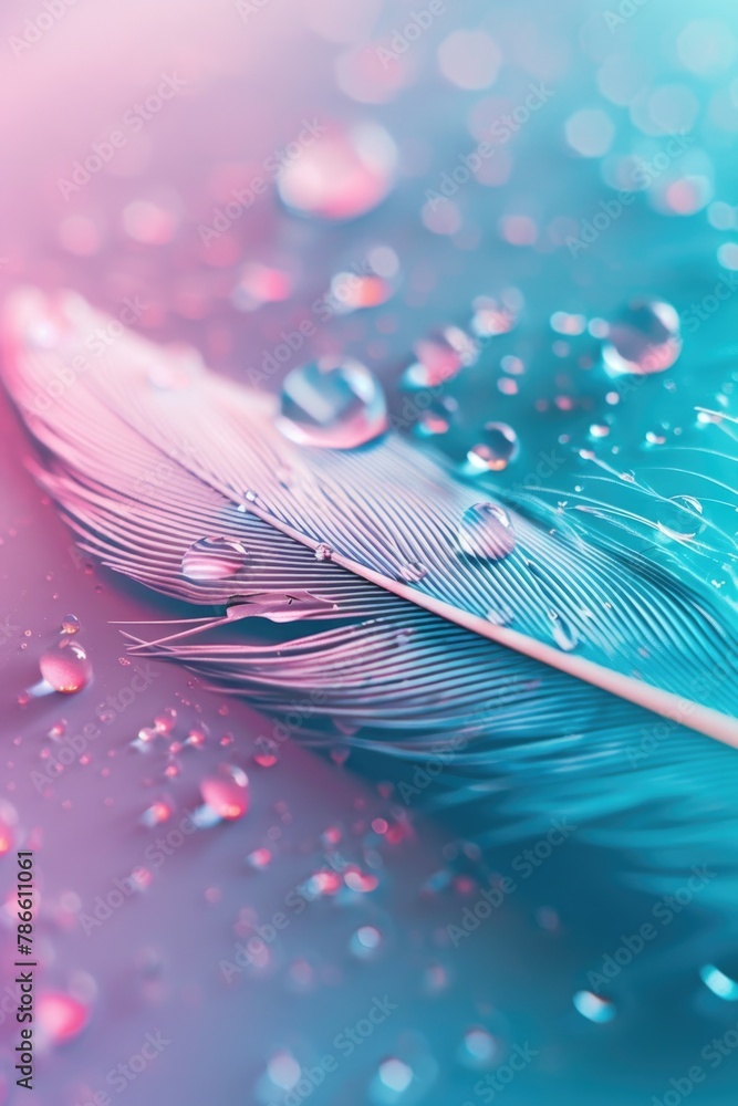 Poster close-up shot of a feather with water droplets. suitable for nature or macro photography projects
