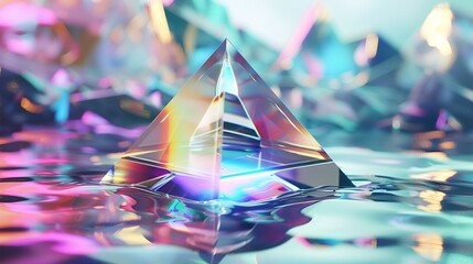 3d illustration of a crystal with reflection in water. Abstract background.