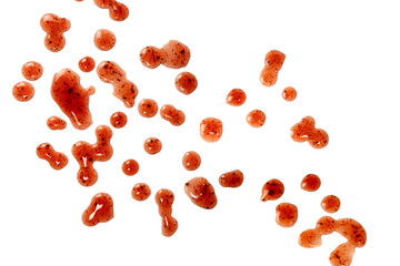 Red jam splashes isolated on a white background.