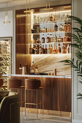 Chic Cocktail Bar: Marble Countertop, Brass Fixtures, Art Deco Decor