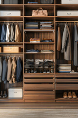 Obraz na płótnie Canvas Stylish Wardrobe Closet: Organized Shelves, Hanging Rods, Shoe Racks