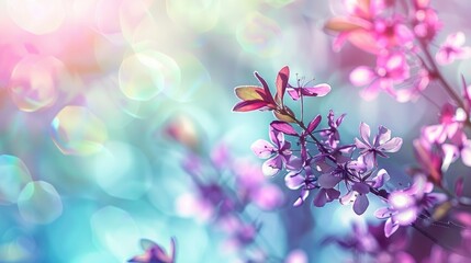 Spring background with blurred white green blue purple maroon and violet tones
