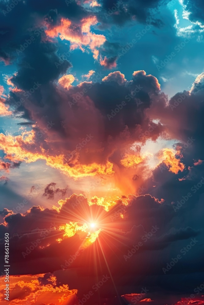 Aufkleber sun shining through clouds, suitable for various concepts