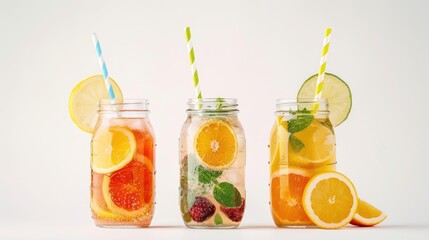 Fresh fruit in mason jars, perfect for healthy lifestyle concepts - obrazy, fototapety, plakaty