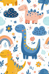 Cute Kawaii Design Featuring Dinosaurs, Playful and Whimsical Artwork for All Ages