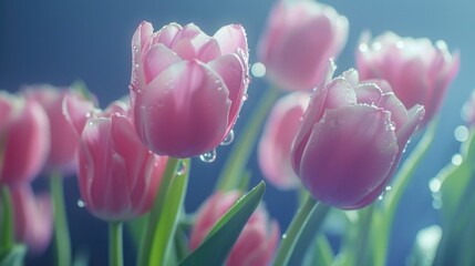 Fresh pink tulips with water droplets, perfect for spring designs - Powered by Adobe