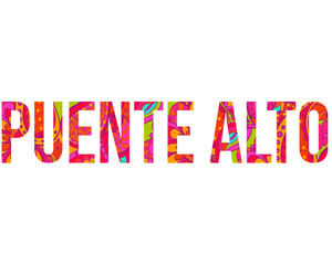 Puente Alto creative city and commune name design filled with colorful doodle pattern