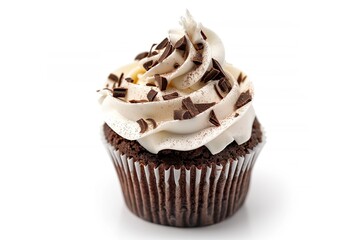 Obraz na płótnie Canvas Chocolate cupcake with whipped cream on white background