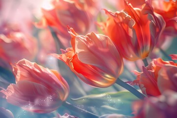 Vibrant orange tulips in close up view, perfect for spring themes